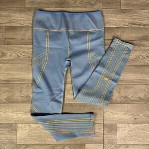 Fabletics Women's Blue Leggings with Yellow Accents